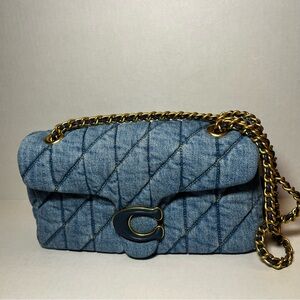 Coach Tabby Shoulder Bag 26 With Quilting Denim/Brass/Indigo